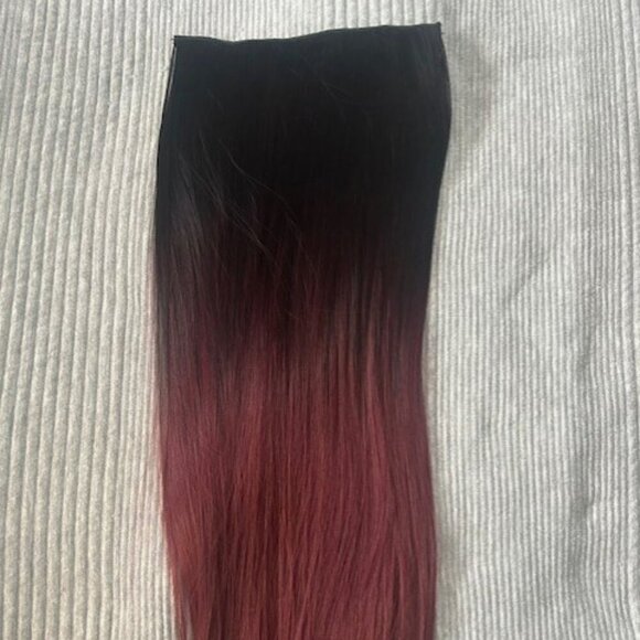 Dark Brown Halo Extension & Red/Black Hombre Clip-In Extension - Picture 1 of 8